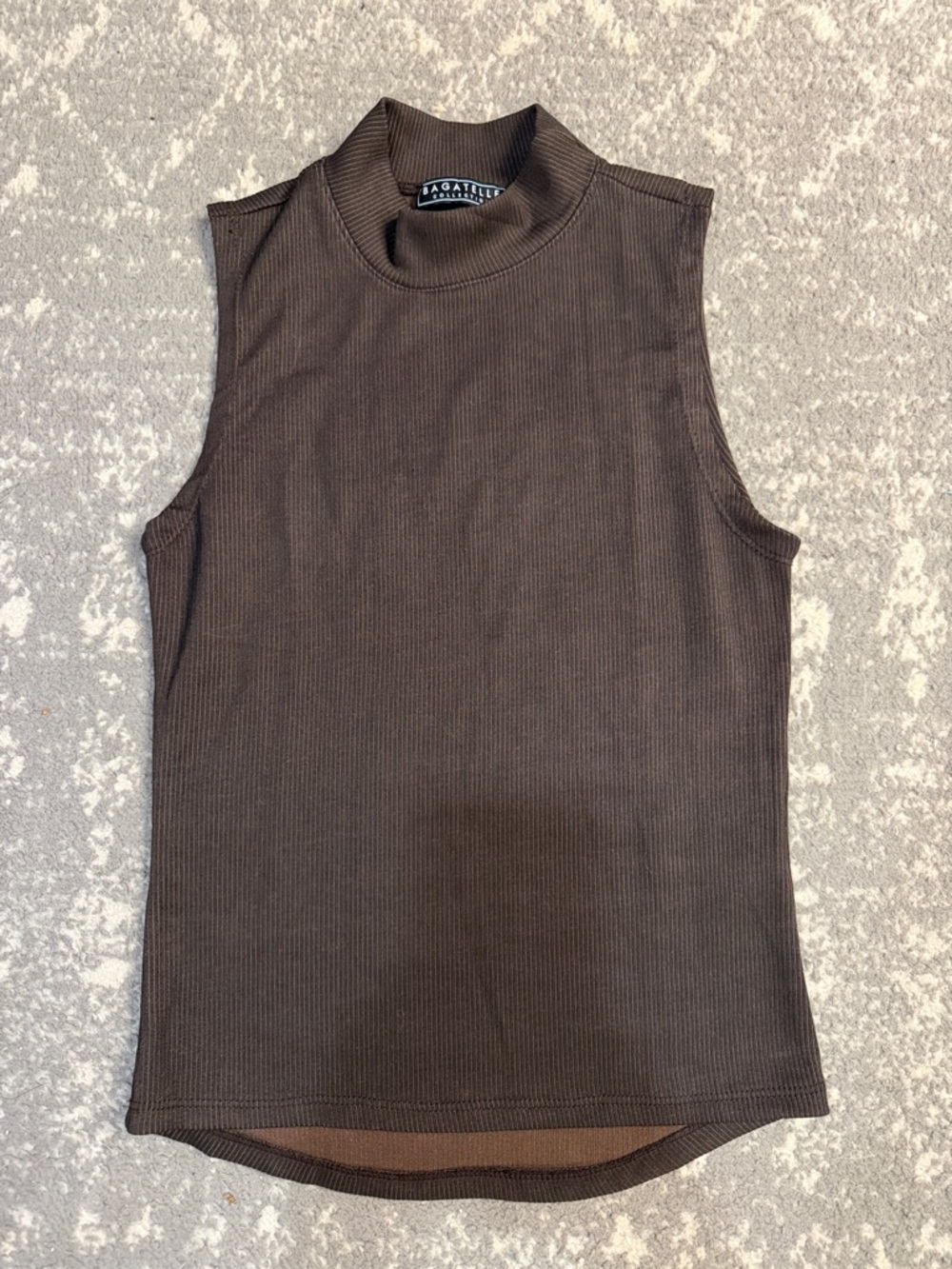 Bagatelle Collection Mock Neck Ribbed Tank Top in Dark Brown